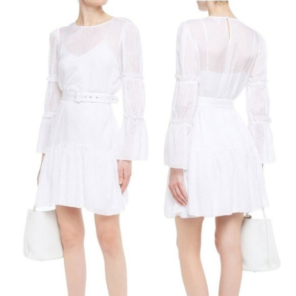 CAMI NYC Shawn White Belted Cotton and Silk Jacquard tiered sleeve mini dress SP - Picture 1 of 7